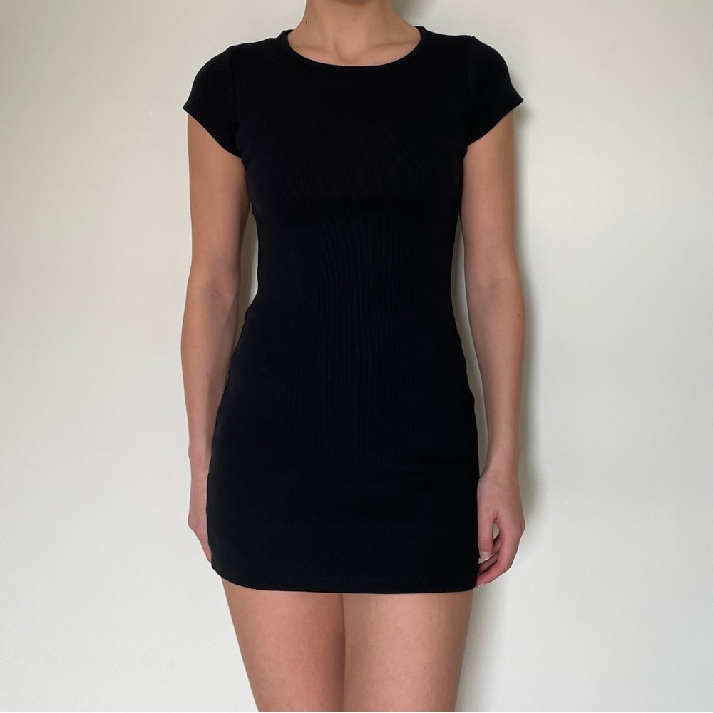 Princess Polly Black Ribbed Mini Dress